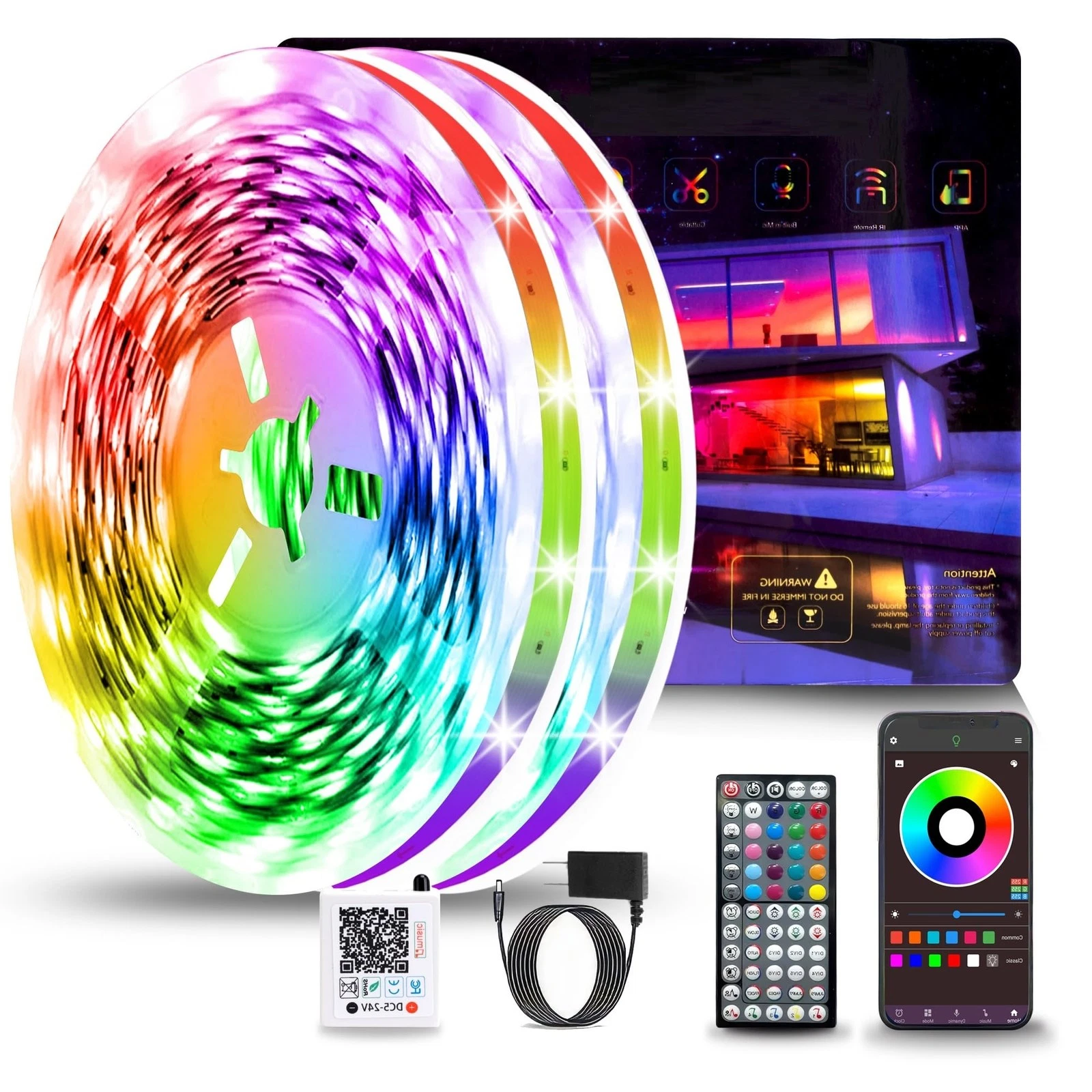 300FT RGB LED Strip Lights with Music Sync, Remote App Control, Color Changing