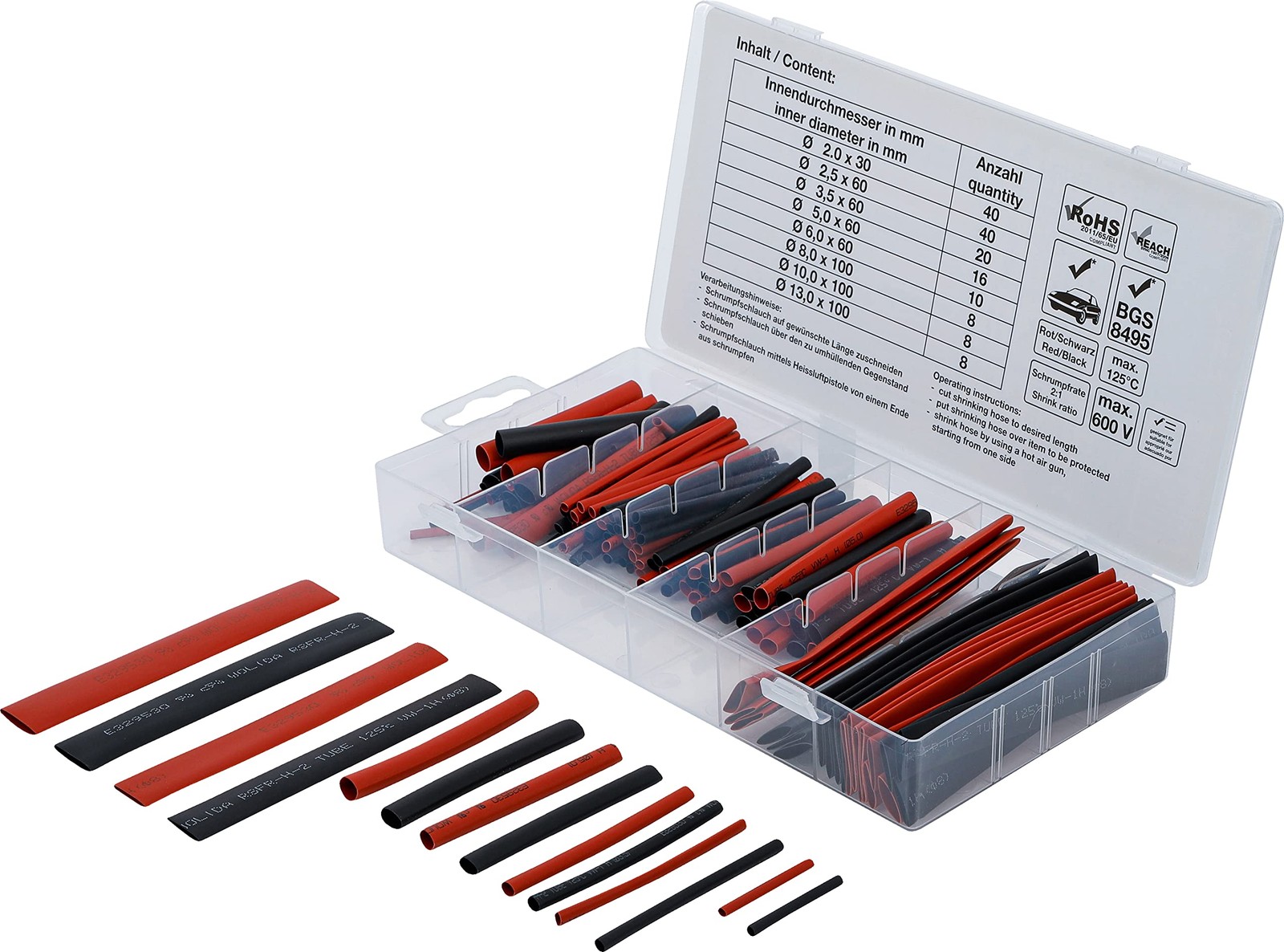 Bgs 9404 assortimento di tubo termoretraibile | Rosso/Nero | 150 PZ. i6rm