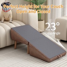 Wooden Dog Stairs 2-in-1 Foldable Brown Ottoman for Small Pets Couch Bed Ramp