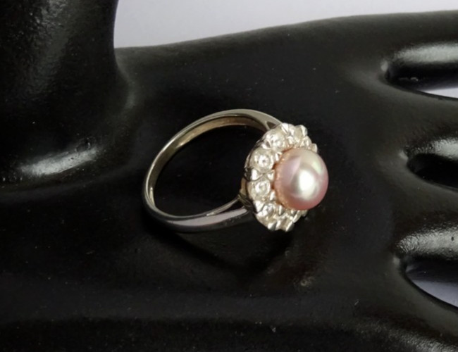 Fabulous  solid sterling silver ring set with pea… - image 6