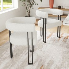 Set of 2 Upholstered Dining Arm Chairs, Boucl Fabric Accent Chairs with Metal