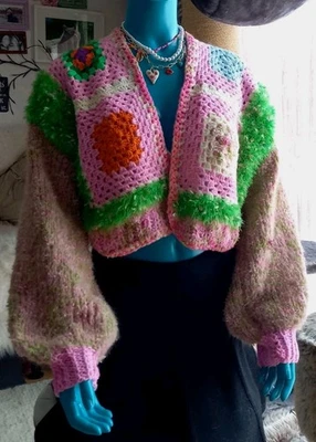 damen Häckeljacke Gr.36 Bis 40 Hippie Impressionen Unikat Boho Schaby Chic - Bild 1 von 4