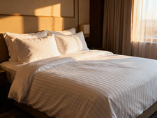 300 Thread Count King Size Bedsheet 108x108 White Cotton Striped Hotel Bedding