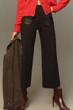 NWT Anthropologie Colette Cropped Wide-Leg Pants-Merrick Faux Leather Pocket, 30