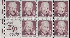 US Dwight D. Eisenhower 8c stamp booklet Zip pane of 7 Scott #1395d