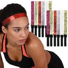 12Pcs Glitter Elastic Headbands for Girls Shiny Candy Colored Sports Hair Ban...