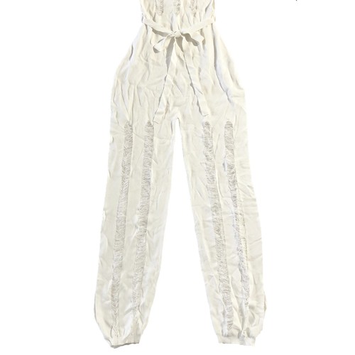 NWT Hera Jumpsuit Womens Size M White Shredded Texture Belted Waist Back Zip - Photo 2/15