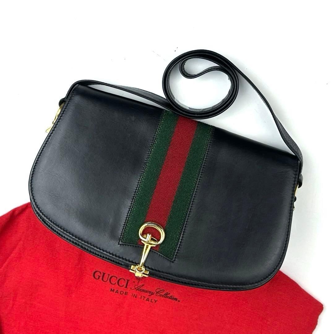 Gucci Horsebit Bolso de Hombro Cuero Negro Línea Jerez Media Luna Mini...