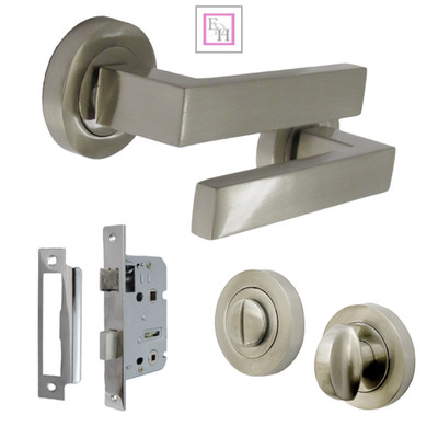 Satin Nickel quadratische Türdrücker, Badschloss Drückergarnitur mit Drehgriff