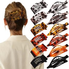 Flat Hair Clips for Women Girls, 12 Pack Lay Flat Claw Clips, Leopard Tortoise