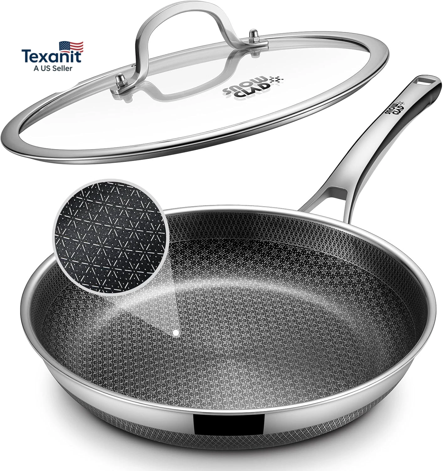 Non Stick Frying Pans, 12-Inch with Lid, Hybrid Fajita Pans Nonstick,Non Stick S