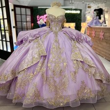 Lilac Quinceanera Dresses Off Shoulder Lace Appliques Beaded Ball Gowns Sweet 16