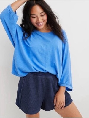 Aerie Slouchy Oversized T-Shirt in BLUE SLUSH Comfy Loungewear Women s Sz Medium