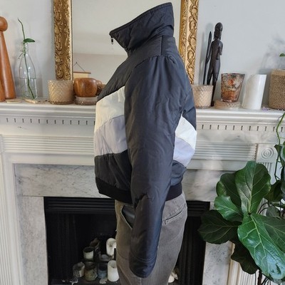 Vintage 80s Black White Color Block Puffer Ski Jacket Size Large