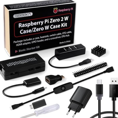 Raspberry Pi Zero 2 W Gehäuse Kit mit Netzteil Kühlkörper USB-Hub GPIO 4 Port