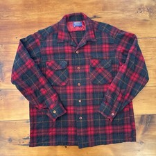 Men's L Vtg 1960's Pendleton Loop Collar Board Shirt Flap Pocket Plaid Wool USA