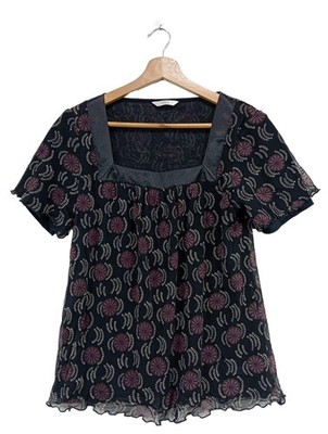MARKS & SPENCER Kurzarm-Bluse Damen Bluse Gr. DE 42 lila-schwarz-weiß Party-Look