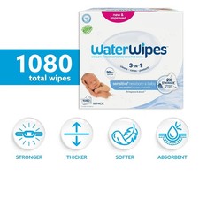 WaterWipes Sensitive Baby Wipes 99.9 Water UnscentedHypoallergenic,1080ct,18PK