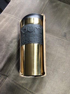 Bodum 12oz Double Wal Insulated Travel Mug with Lid, Stainless 12oz, Gold NISP