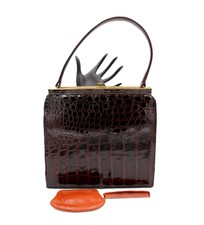 Vintage 50s-60s - ALLIGATOR - Brown Structured Handbag Purse - Mid Century -