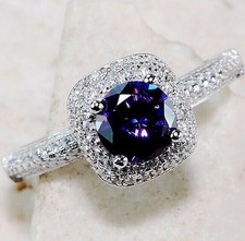 2CT Natural Amethyst  Topaz 925 Solid Sterling Silver Ring Sz 7 NB3-1