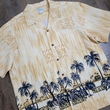 Kolekole Vintage Hawaiian Aloha Shirt Mens Size XL Yellow Palm Trees Made in USA
