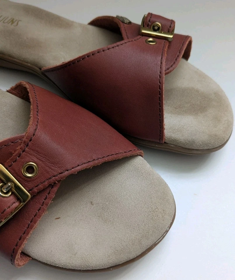 GH Bass SUNJUNS Cognac Red Leather Flat Slide Sandals Safina 9 Comfort Summer  - Image 4 of 4