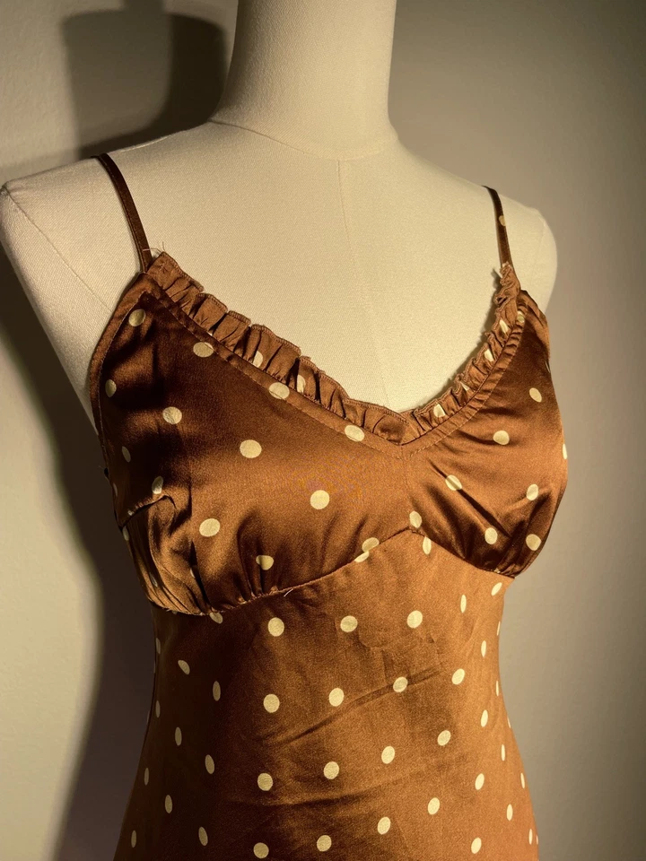 Babydoll Midi Slip Lunares Y2K Mujer’s Vestido Pequeño Dinero Antiguo Clásico Romántico  Foto 2 de 4