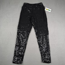 Tipsy Elves Leggings Womens Medium Black Sequin High Rise Ankle Party Pants