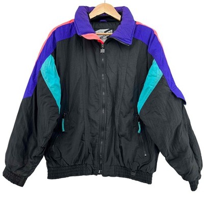 VTG 90s Europa by Helly Hansen Ski Jacket Mens L Colorblock Black Purple Teal