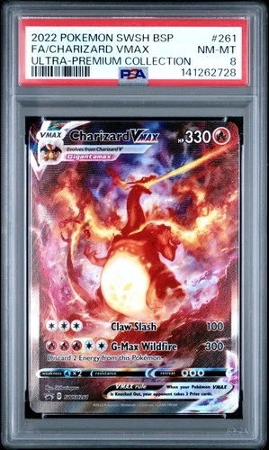 2022 POKEMON SWSH BLACK STAR PROMO #261 FULL ART/CHARIZARD VMAX PSA 8