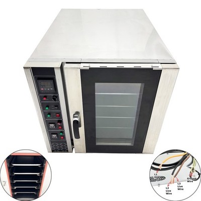 220V 3PH 6.5KW Stainless Steel Electric Convection Oven 5 Trays 20 ~300 