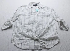 Fortune + Ivy Women's Maurice Short Sleeve Tie Front Blouse EH6 Navy Medium NWT