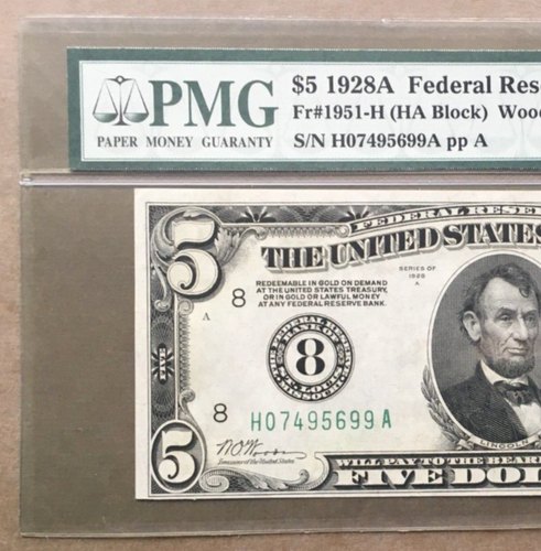 1928A $5 FRN St. LOUIS Big8Numeric FR 1951-H ~ PMG 64 EPQ Ser# H 0749 5699 A - Picture 3 of 3