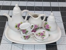 Royal Norfolk Miniature Tea Set Pink Rose 10pc Pot Cream Sugar Tray Cups Saucers