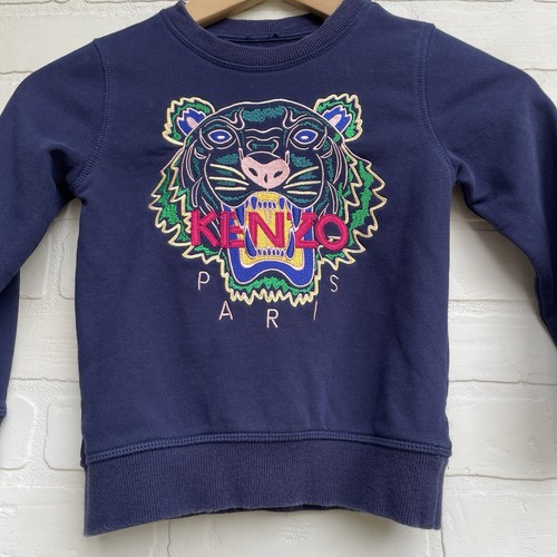 Kenzo Navy Blue Crewneck Sweatshirt Kids Small Tiger Logo Designer Children’s - Picture 2 of 6