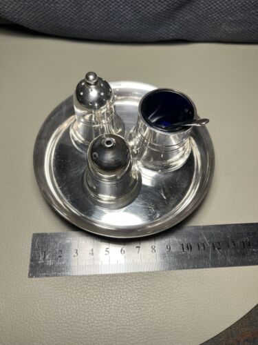 Mappin And Webb Cruet Set Silver Plate Blue Glass Liner - Nice Condition - Picture 7 of 8