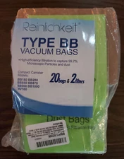Reinlichkeit Type BB Vacuum Bags 20 Bags 2 Filters Hypo Allergenic Filtration
