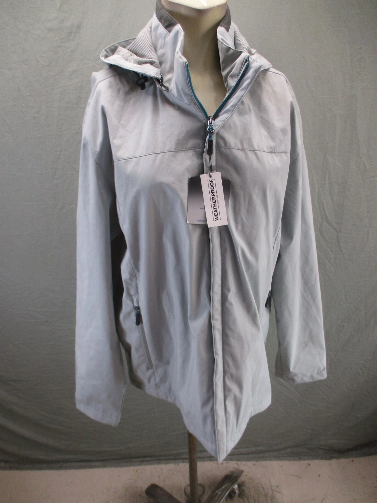 NWT WEATHERPROOF Size L Mens Gray Full Zip Stand Collar Pocket Windbreaker 681