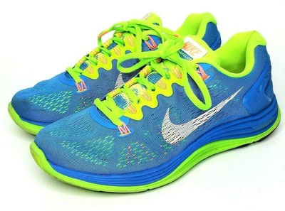 lime green and blue sneakers