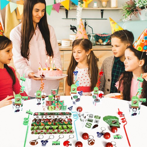 Football Party Favors 108 PCS Football Spinner Wristband Keychain Straws for Kid - Picture 5 of 5