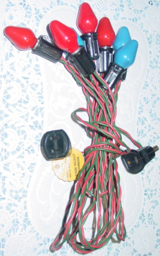 Vintage Wire Socket Strand C-7 Christmas String 7 Red & Blue Lights Royal USA - Picture 1 of 11