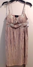 Byer California Women Dress Medium Gold Empire Ruchine Straps Tie-Back Orig $58