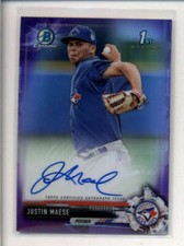 JUSTIN MAESE 2017 BOWMAN CHROME ROOKIE PURPLE REFRACTOR AUTO #190/250 AK5374