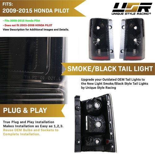 USR 09-15 Honda Pilot Tail Lights - JDM Style Black/Chrome Housing Light Shad... - Picture 4 of 9