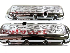 Chevy 396 454 502 Short Flames Alum. Valve Cover Set w/ Holes Chrome E41110C