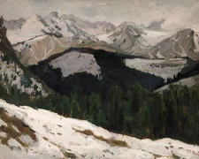 1904 Snowy Mountain Landscape Painting Giclee Print on Fine Art Paper