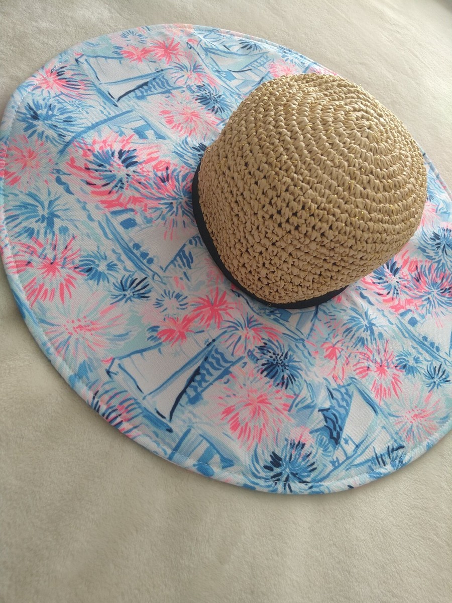 Lilly Pulitzer Straw Fabric Beach Sun Hat Sea To Shining Sea Pattern Floppy NWT Lilly Pulitzer Sea To Shining Sea Straw Floppy Fabric Beach  main image 2