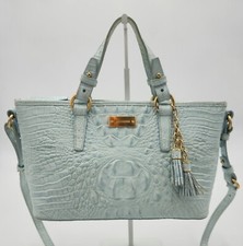 Brahmin Mini Asher Light Blue Croc Embossed Leather Handbag w/ Tassel Charm