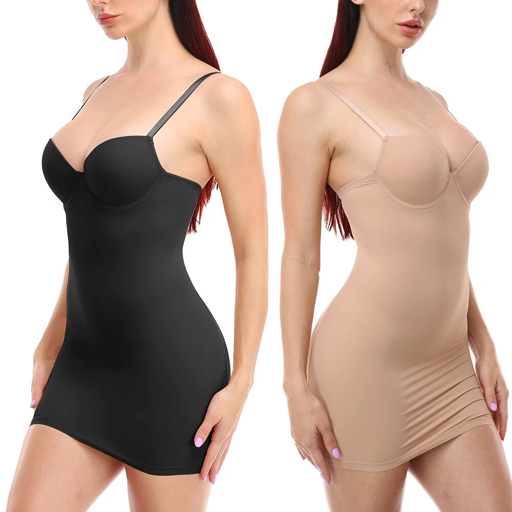 Women Seamless Full Body Shaper Slip Under Dress with Bra Silk